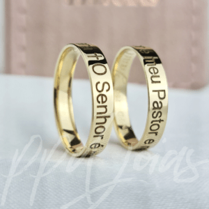 ALIANÇAS SENHOR É MEU PASTOR - OURO 18K